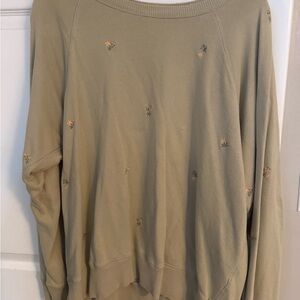 Aerie Olive Sweater with Embroidered Details
